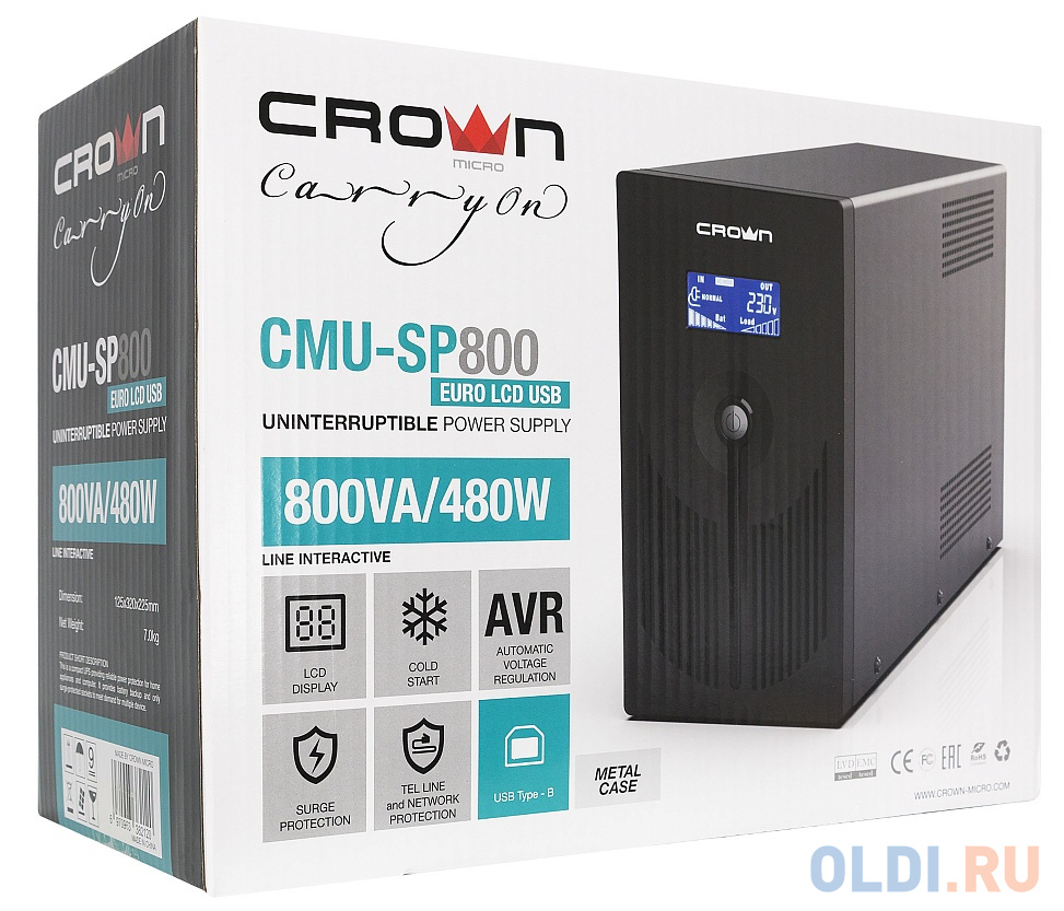 ИБП Crown CMU-SP800EURO LCD USB 800VA CM000001871 - фото 3
