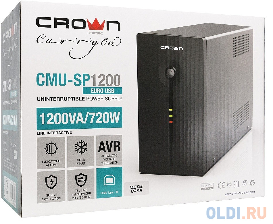 ИБП Crown CMU-SP1200 EURO USB 1200VA 6970963382106 - фото 3