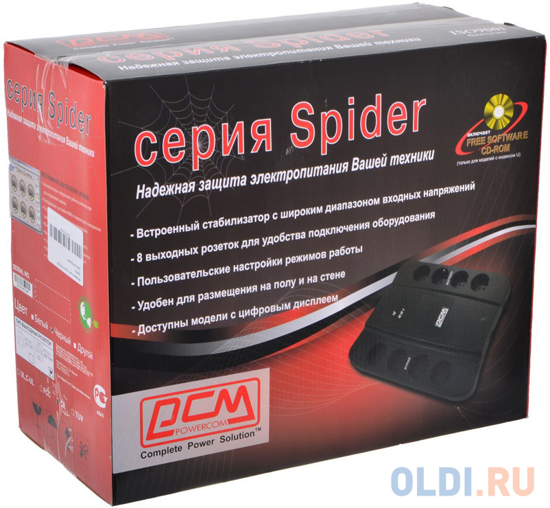 ИБП Powercom SPD-650U Spider 650VA/390W USB,AVR,RJ11,RJ45 (4+4 EURO) 688275 - фото 5
