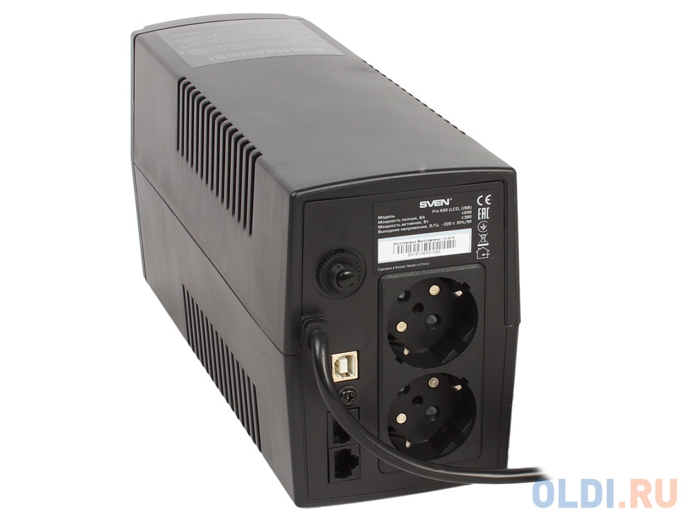 ИБП SVEN Pro 650 650VA/390W LCD, USB, RJ-45 (2 EURO) - фото 2