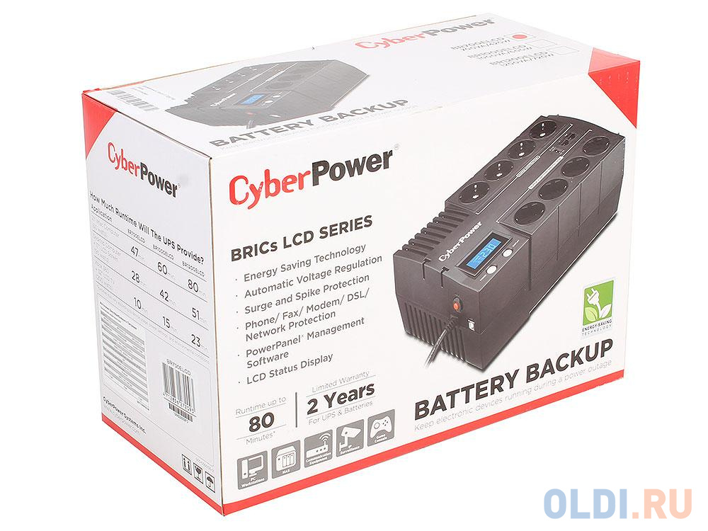 ИБП CyberPower BR700ELCD 700VA/420W USB/RJ11/45 (4+4 EURO) - фото 5