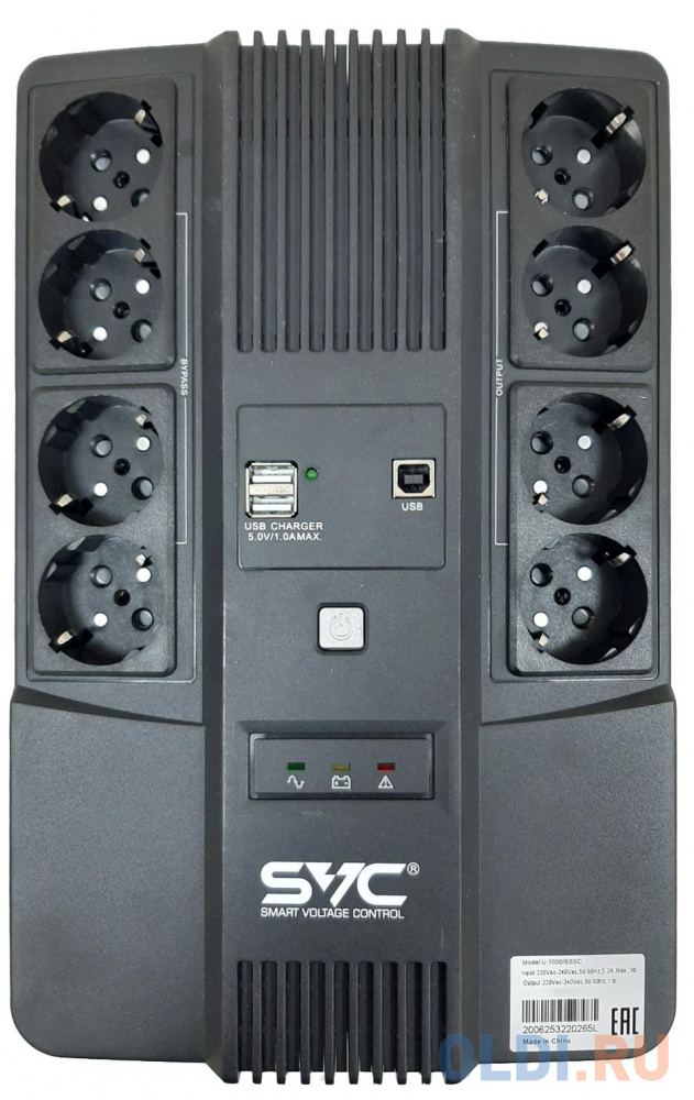 ИБП SVC U-1000/BSSC 1000VA, цвет черный, размер 310 х 205 х 95 мм U-1000/BSSC U-1000/BSSC - фото 1