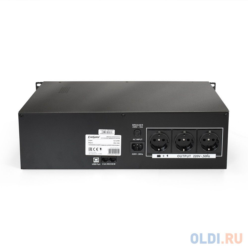 Exegate EP270874RUS ИБП Exegate Power RM Smart UNL-1500 LCD  1500VA, Black, 2U, 3 евророзетки, USB - фото 2