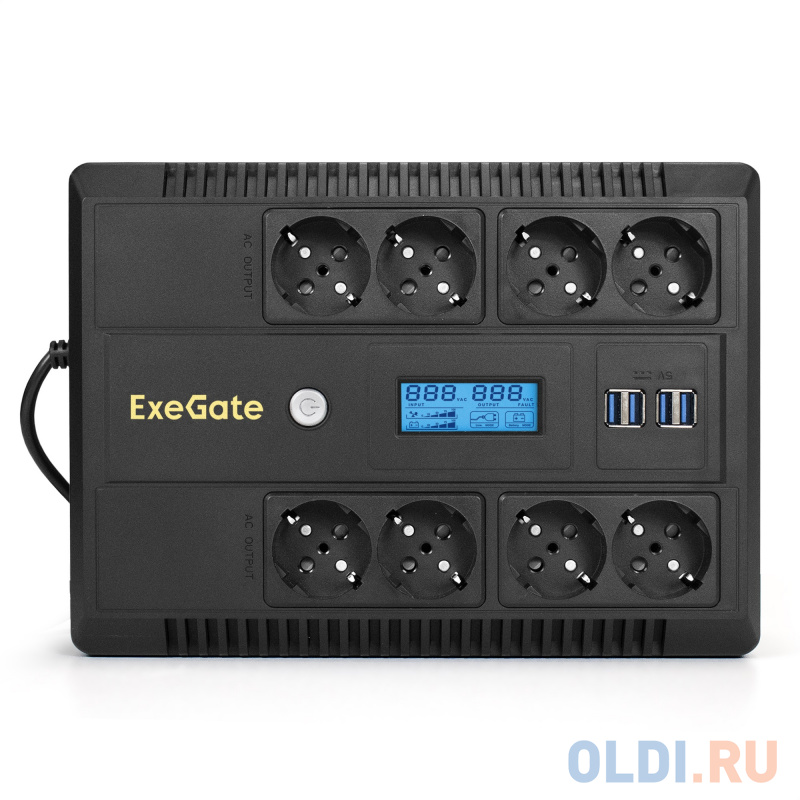 ИБП ExeGate NEO Smart LHB-800.LCD.AVR.8SH.CH.RJ.USB <800VA/480W, LCD, AVR, 8*Schuko, RJ45/11, USB, 4*USB-порта для зарядки, Black> EX293857RUS - фото 2
