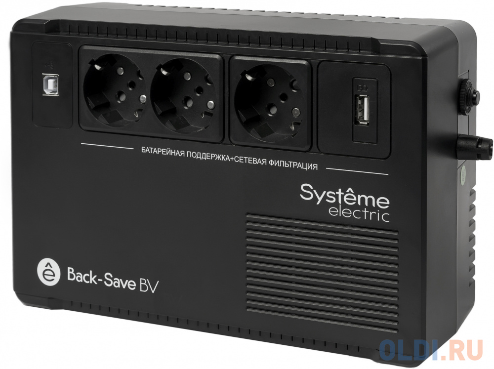 ИБП Systeme Electric Back-Save BV 400 ВА, автоматическая регулировка напряжения, 3 розетки Schuko, 230 В, 1 USB Type-A внешний батарейный модуль systeme electric для ибп srtse1000rtxli srtse1000rtxli nc
