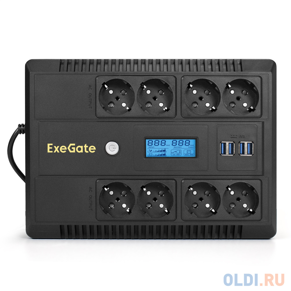 Exegate EX293858RUS ИБП ExeGate NEO Smart LHB-1000.LCD.AVR.8SH.CH.USB <1000VA/650W, LCD, AVR, 8*Schuko, USB, 4*USB-порта для зарядки, Black> NEO Smart LHB-1000.LCD.AVR.8SH.CH.USB (EX293858RUS) - фото 2