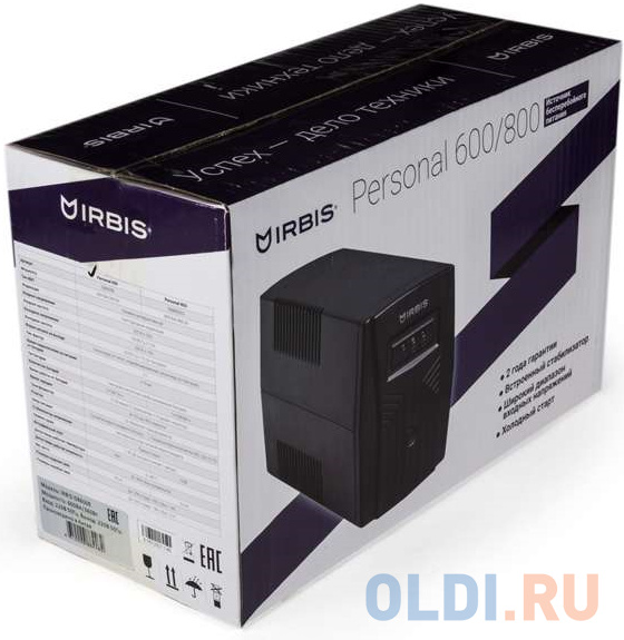 IRBIS UPS Personal  600VA/360W, Line-Interactive, AVR, 2xSchuko outlets, 2 year warranty ISB600E - фото 3