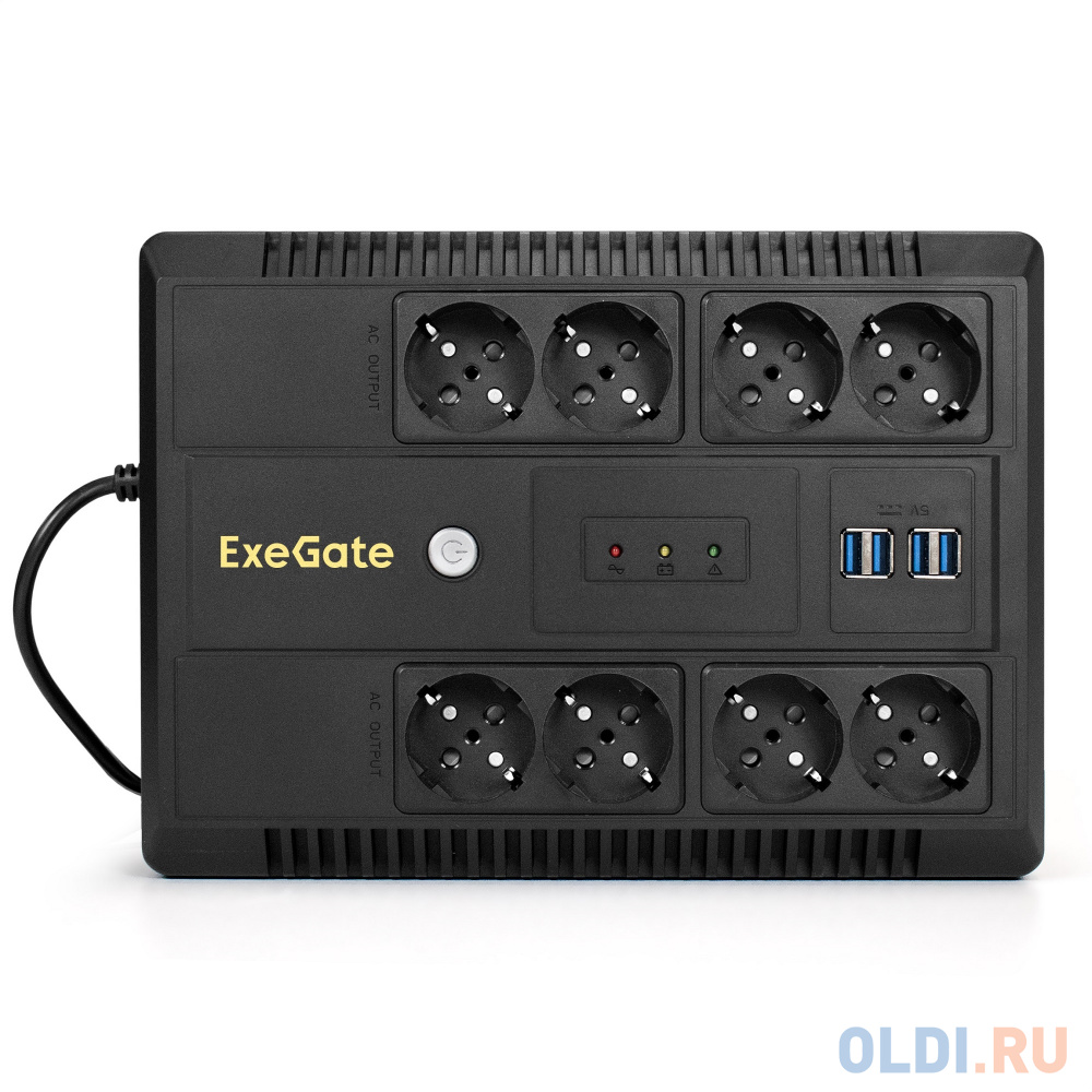 ИБП ExeGate NEO NNB-650.LED.AVR.8SH.CH <650VA/390W, LED, AVR, 8*Schuko, 4*USB-порта для зарядки, Black> EX295011RUS - фото 2