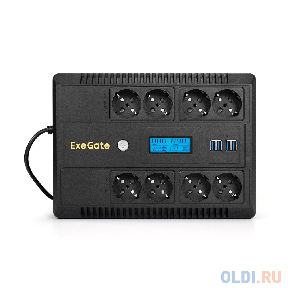 ИБП ExeGate NEO Smart LHB-650.LCD.AVR.8SH.CH.RJ.USB <650VA/390W, LCD, AVR, 8*Schuko, RJ45/11, USB, 4*USB-порта для зарядки, Black> EX295013RUS - фото 2