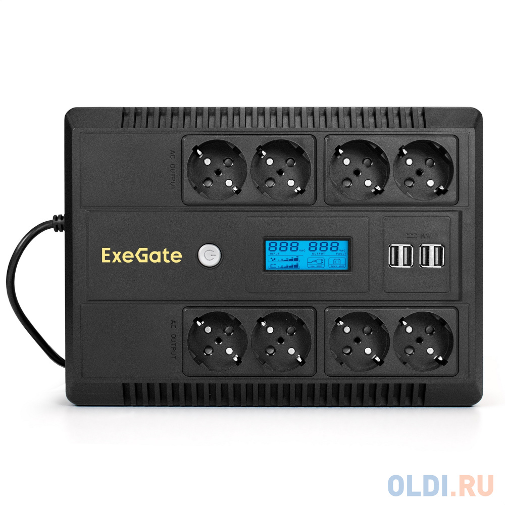 ИБП ExeGate NEO Smart LHB-850.LCD.AVR.8SH.CH.RJ.USB <850VA/510W, LCD, AVR, 8*Schuko, RJ45/11, USB, 4*USB-порта для зарядки, Black> EX295014RUS - фото 2