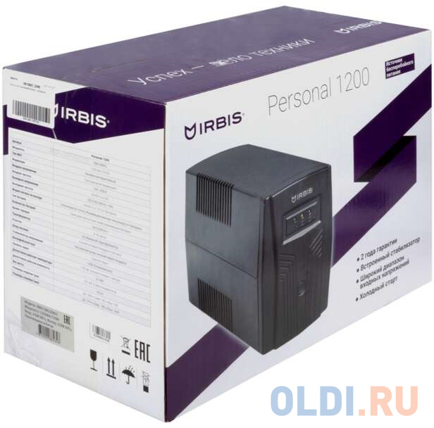 IRBIS UPS Personal  1200VA/720W, AVR, 4 Schuko outlets, USB, 2 years warranty, (12V / 7AH х 2) ISB1200EC - фото 3