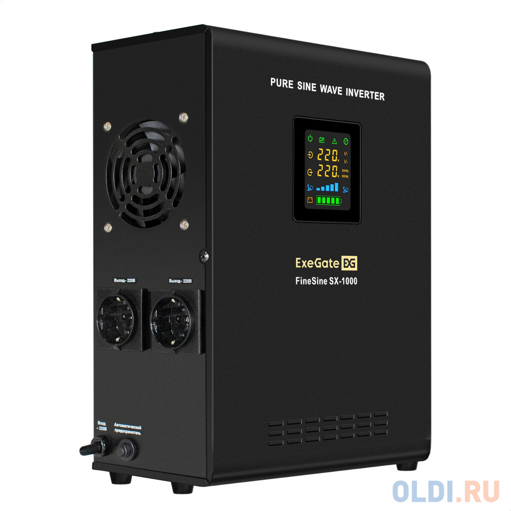 ИБП (инвертор, синус, для котла, настенный) ExeGate FineSine SX-1000.LCD.AVR.2SH <1000VA/600W, чистая синусоида, цветной LCD-дисплей, AVR, 2*Schuko EX295997RUS - фото 1