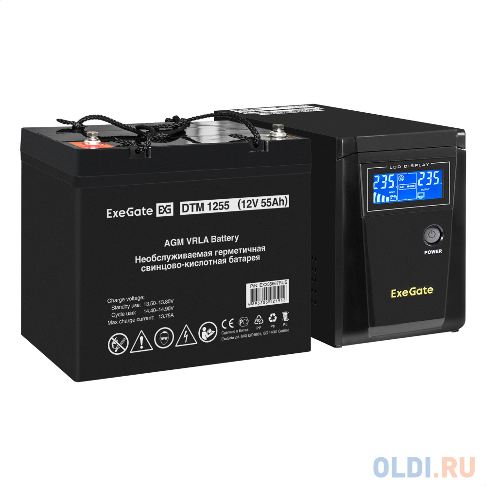 

Комплект ИБП EX295986RUS + батарея 55Aч EX285667RUS 1шт (инвертор, синус, для котла) ExeGate SineTower SZ-600.LCD.AVR.1SH <600VA/360W, чистый синус