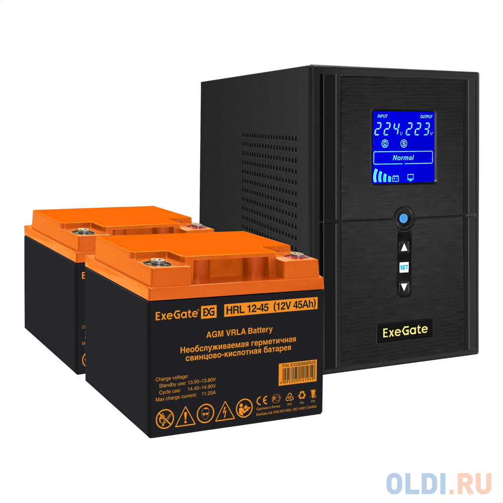 

Комплект ИБП EX295987RUS + батарея 45Aч EX285666RUS 2шт (инвертор, синус, для котла) ExeGate SineTower SZ-1000.LCD.AVR.2SH.1C13.USB <1000VA/800W, ч