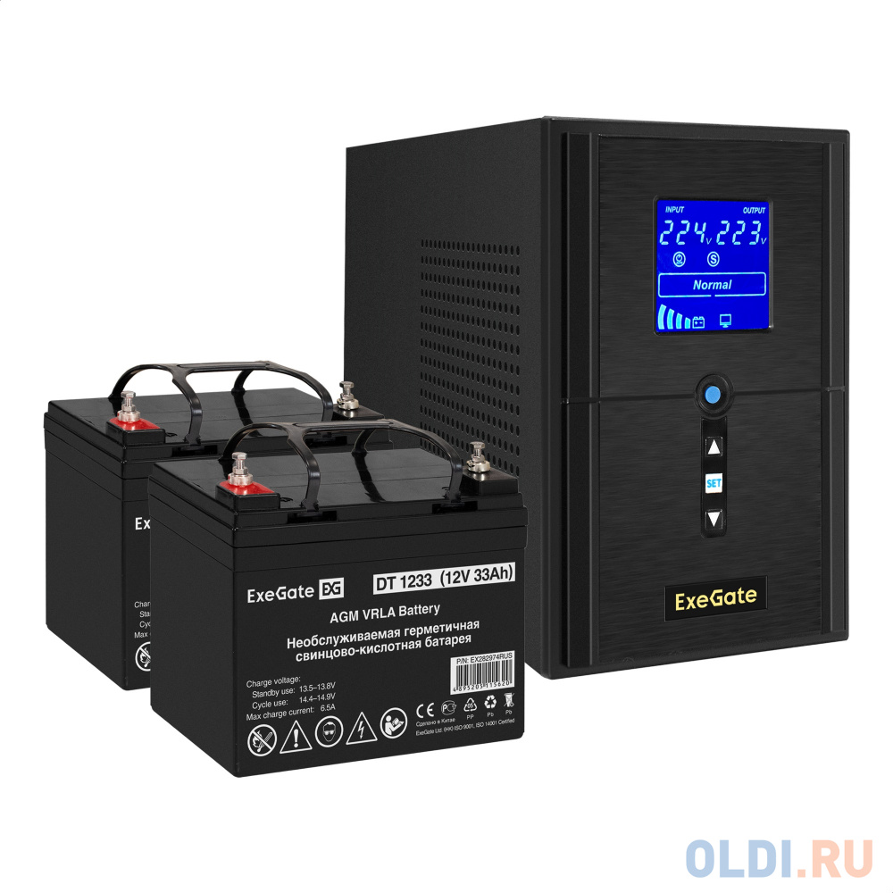 Комплект ИБП EX295988RUS + батарея 33Aч EX282974RUS 2шт (инвертор, синус, для котла) ExeGate SineTower SZ-1500.LCD.AVR.2SH.1C 13.USB &lt;1500VA/1200W, - EX296814RUS