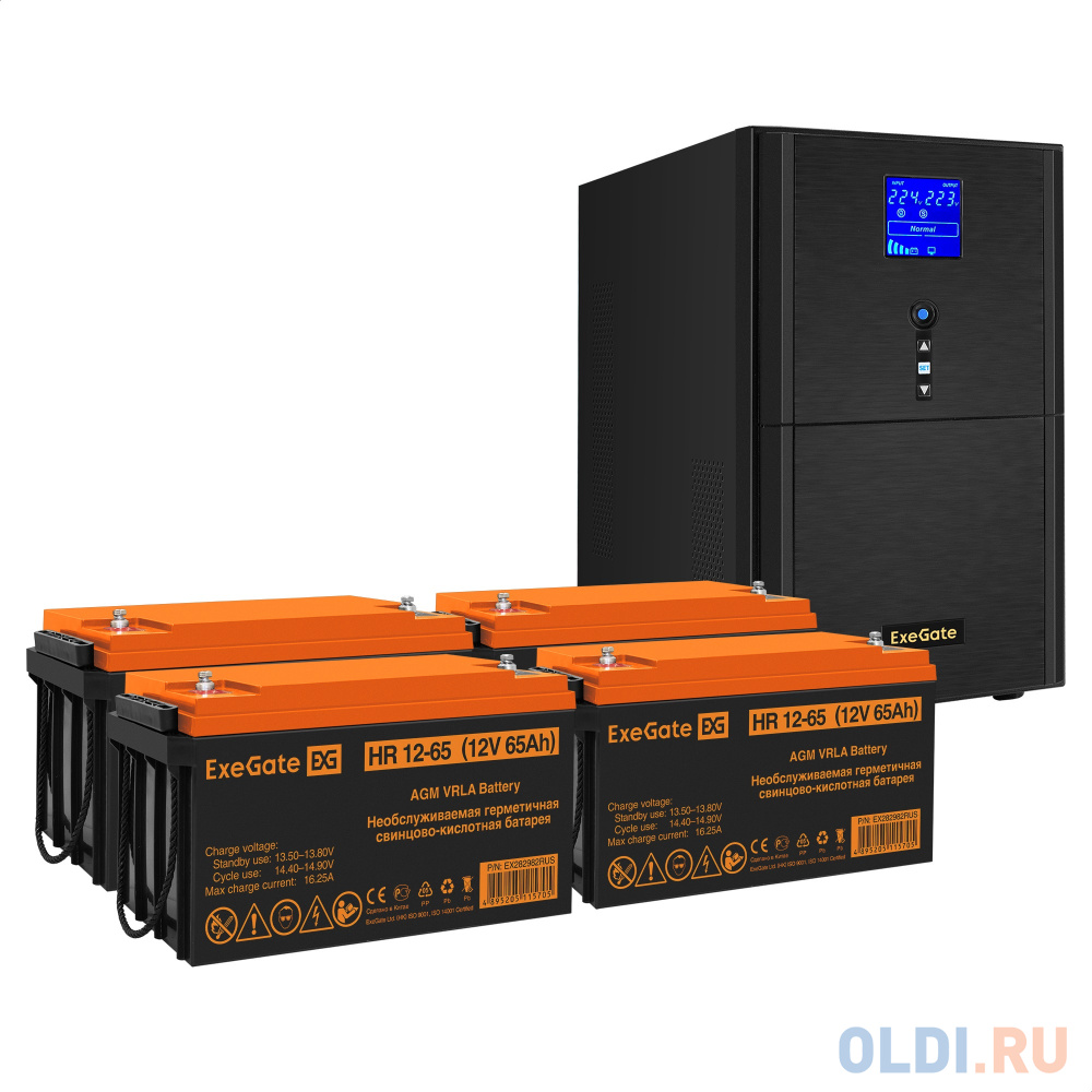 

Комплект ИБП EX295991RUS + батарея 65Aч EX282982RUS 4шт (инвертор, синус, для котла) ExeGate SineTower SZ-5000.LCD.AVR.2SH.1C13.T.RJ.USB <5000VA/40