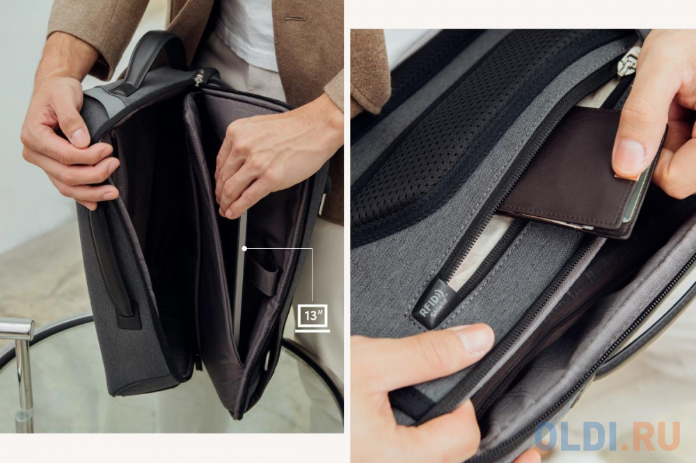 Рюкзак для ноутбука 13" Moshi Muto Three-Way полиэстер серый, размер 41x28x10 см. - фото 4
