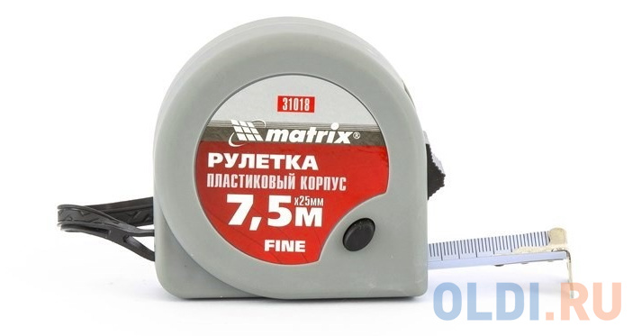 Рулетка Fine, 7,5 м х 25 мм, пластиковый корпус// Matrix рулетка autostop 5 м х 19 мм двухкомпонентный корпус автоматическая фиксация pro matrix