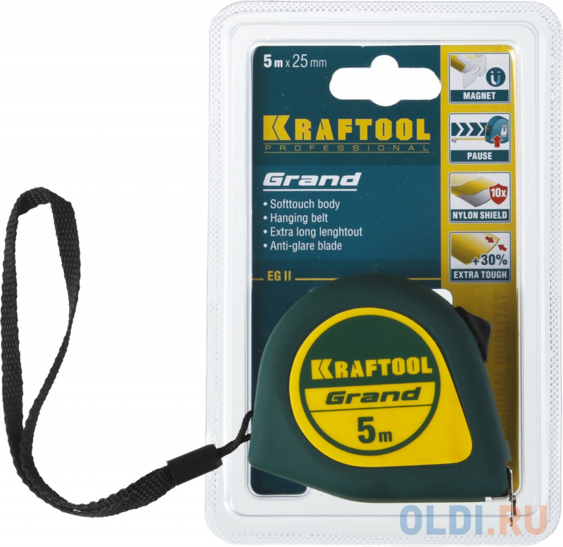 

KRAFTOOL GRAND 5м / 25мм рулетка с ударостойким корпусом (ABS) и противоскользящим покрытием