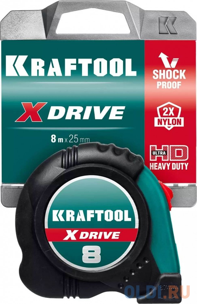 KRAFTOOL X-Drive, 8 м х 25 мм, рулетка (34122-08)