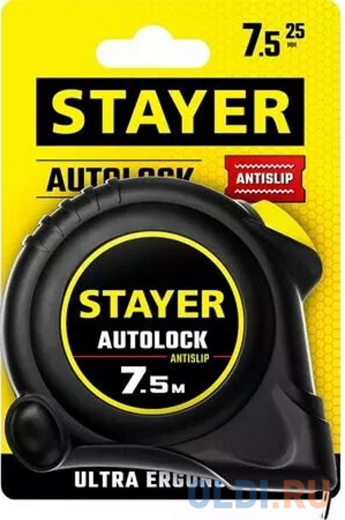 STAYER AutoLock, 7.5 м х 25 мм, рулетка с автостопом (2-34126-07-25)