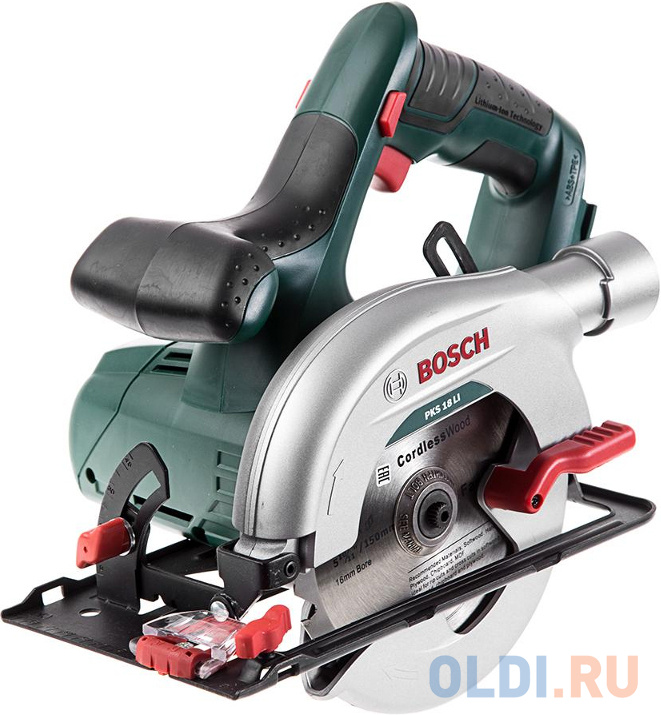 Пила циркулярная BOSCH PKS 18 LI (0.603.3B1.300)  2Ач 18В круг150мм 3800об/мин 2.6кг 06033B1300 - фото 1