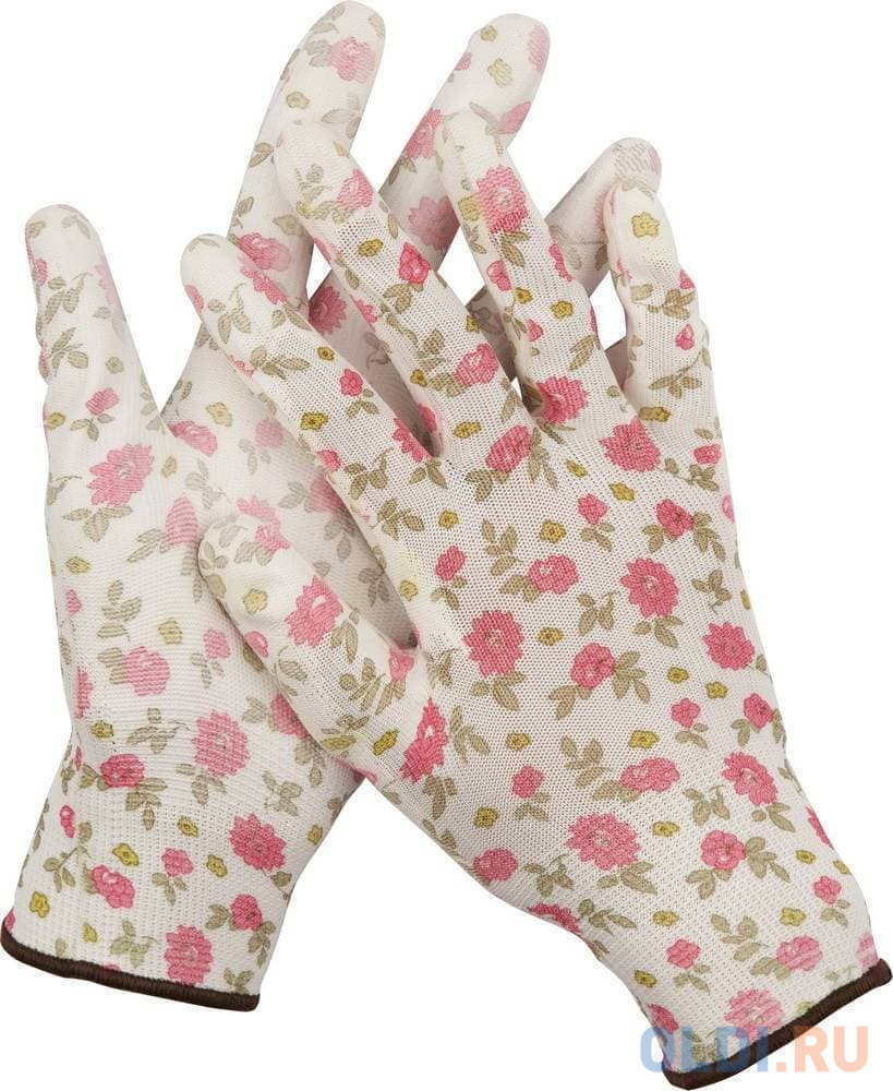 Перчатки GRINDA садовые, прозрачное PU покрытие, 13 класс вязки, бело-розовые, размер L коврик для лепки софия прекрасная размер 19 29 7 см