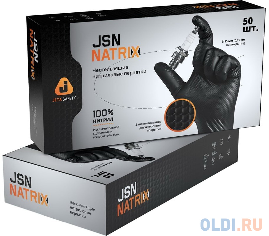 

Jeta Safety Перчатки JSN 50 NATRIX нескользящие одноразовые ЧЁРНЫЕ нитриловые, разм.XXL,0,15мм, 25 пар JSN 50 NATRIX BL 11/XXL 050NATRIX-BL-11-XXL