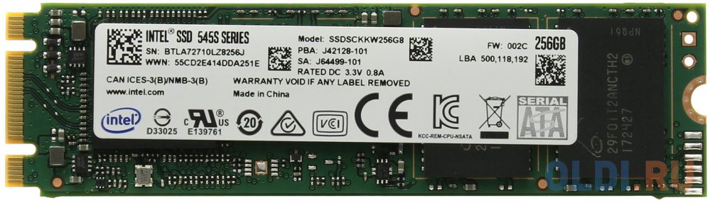 

Твердотельный накопитель SSD M.2 256 Gb Intel SSDSCKKW256G8X1 958687 Read 550Mb/s Write 500Mb/s TLC