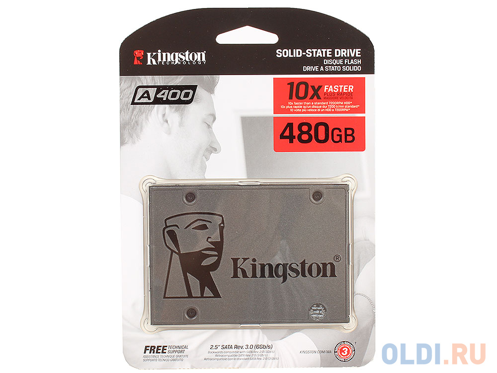SSD накопитель Kingston A400 480 Gb SATA-III SA400S37/480G память оперативная kingston 64gb ddr4 dimm 1gx8 fury beast black kf426c16bb1k4 64