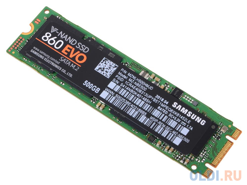 Твердотельный накопитель SSD M.2 500GB Samsung 860 EVO (R550/W520Mb/s, V-NAND 3-bit MLC, MJX, SATA 6Gb/s, 2280) (MZ-N6E500BW)