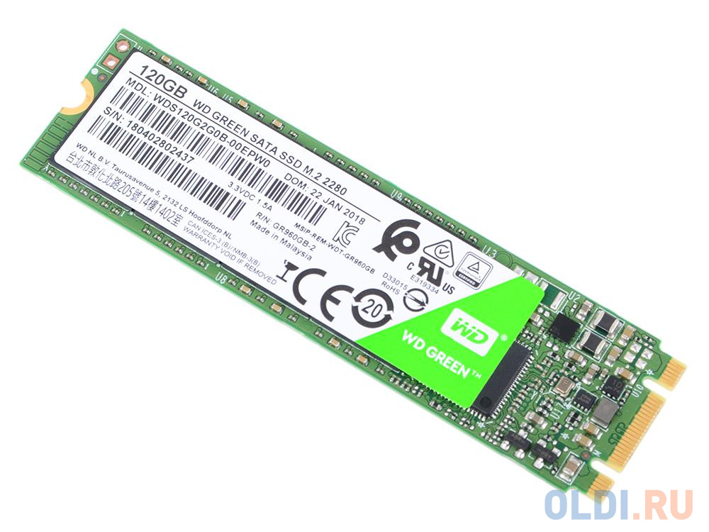 Твердотельный накопитель SSD M.2 120Gb Western Digital WD Green PC SSD WDS120G2G0B (SATA 6Gb/s, M.2)