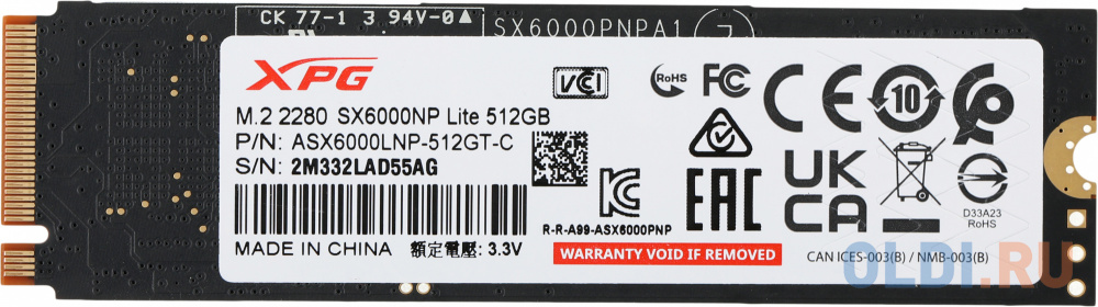 SSD накопитель A-Data XPG SX6000 Lite 512 Gb PCI-E 3.0 x4