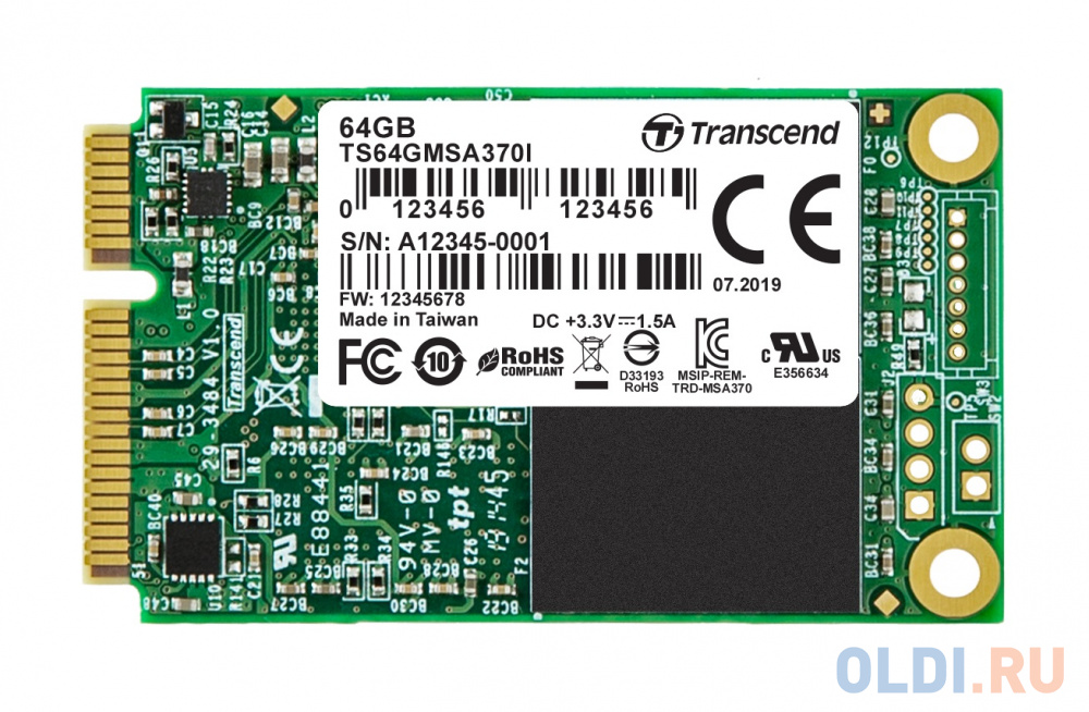 

Твердотельный накопитель SSD mSATA 64 Gb Transcend MSA370I Read 550Mb/s Write 450Mb/s MLC TS64GMSA370I