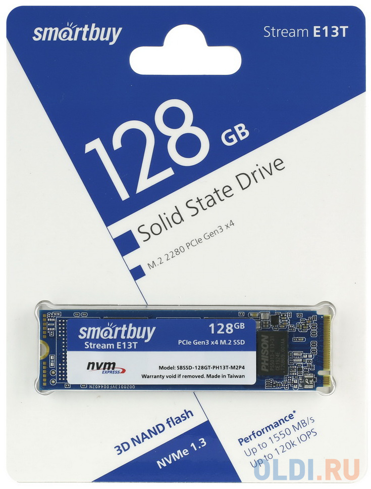 Твердотельный накопитель SSD M.2 128 Gb Smart Buy Stream E13T Pro Read 2200Mb/s Write 600Mb/s 3D NAND TLC SBSSD-256GT-PH13T-M2P4, размер 22 x 80 x 2 мм (M.2 односторонний) - фото 1