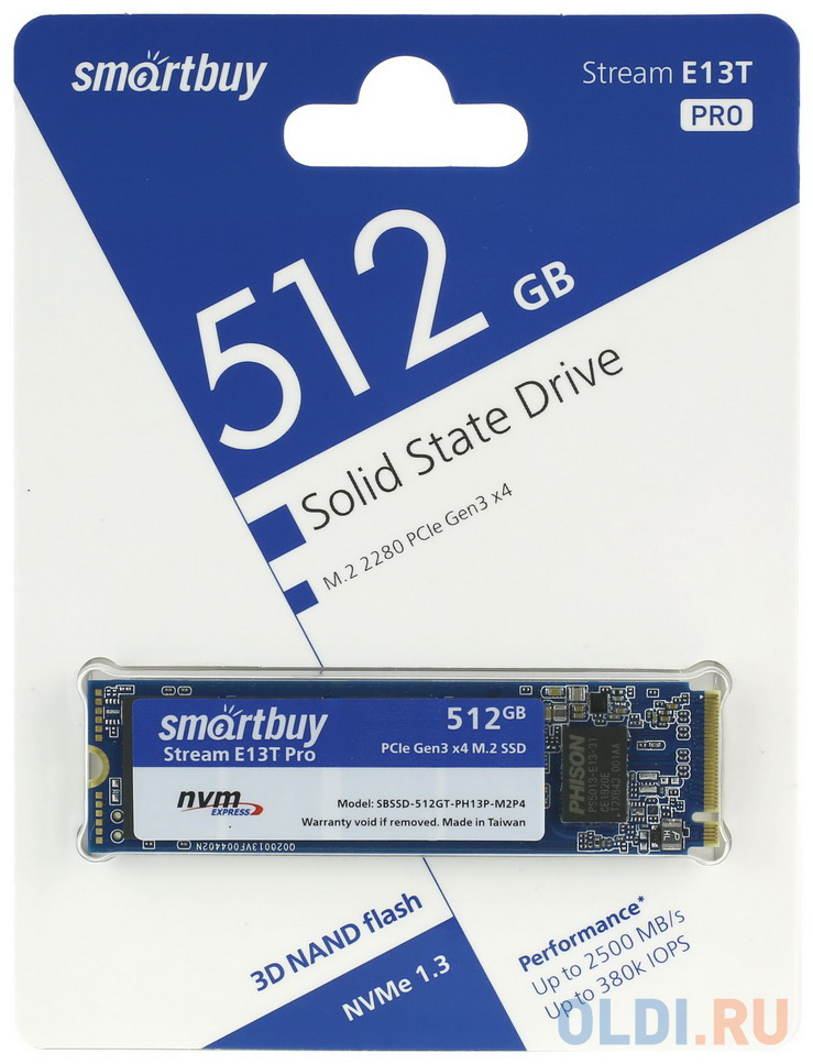 

Твердотельный накопитель SSD M.2 512 Gb Smart Buy SBSSD-512GT-PH13P-M2P4 Read 2500Mb/s Write 2100Mb/s 3D NAND TLC