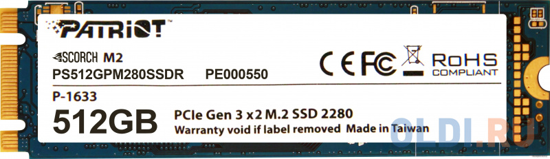 

Накопитель SSD Patriot PCI-E x2 512Gb PS512GPM280SSDR Scorch M.2 2280