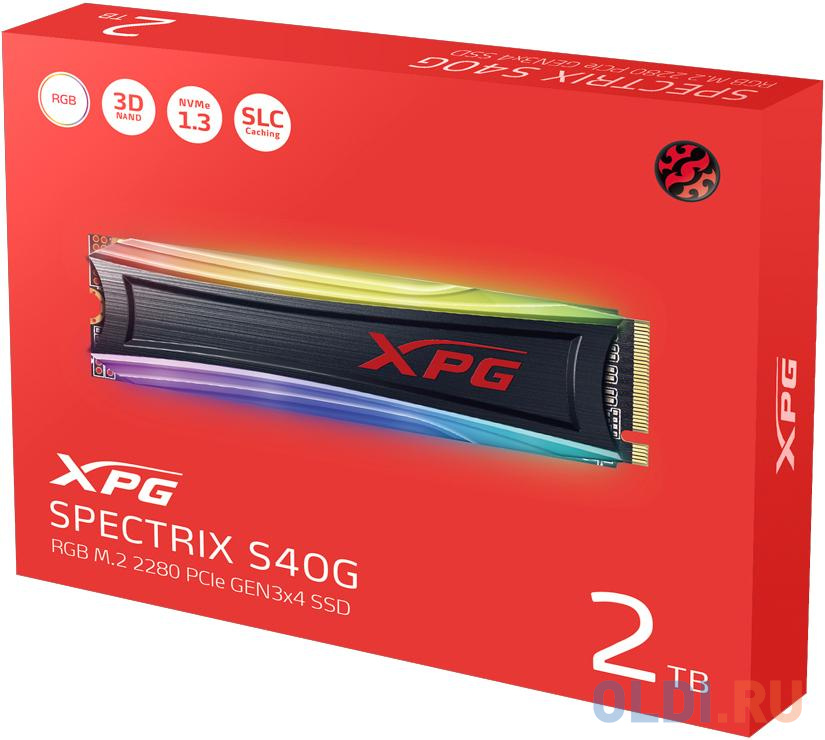 ADATA SPECTRIX S40G RGB SSD 2TB, 3D TLC, M.2 (2280), PCIe Gen 3.0 x4, NVMe, R3500/W1900, TBW 1280 AS40G-2TT-C - фото 3