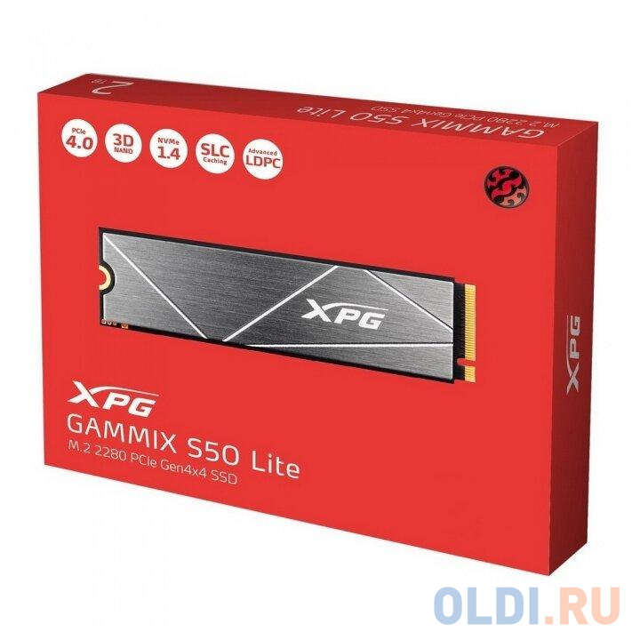 ADATA XPG GAMMIX S50 Lite SSD 2TB, 3D TLC, M.2 (2280), PCIe Gen 4.0 x4, NVMe, R3800/W3200, TBW 1480 AGAMMIXS50L-2T-C - фото 2