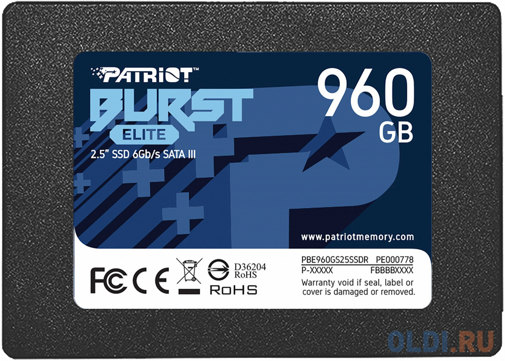Твердотельный накопитель SSD 2.5" Patriot 960GB Burst Elite <PBE960GS25SSDR> (SATA3, up to 450/320Mbs, 800TBW, 7mm)