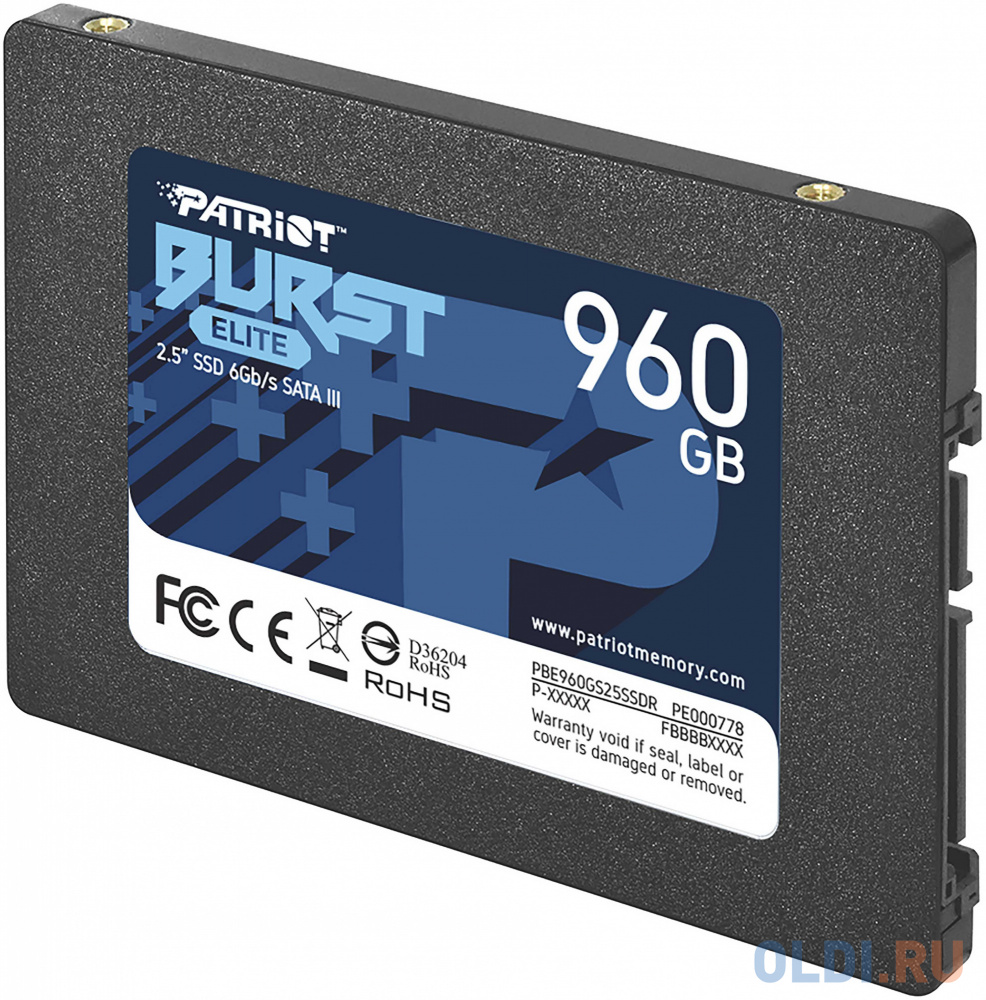Твердотельный накопитель SSD 2.5" Patriot 960GB Burst Elite <PBE960GS25SSDR> (SATA3, up to 450/320Mbs, 800TBW, 7mm) фото