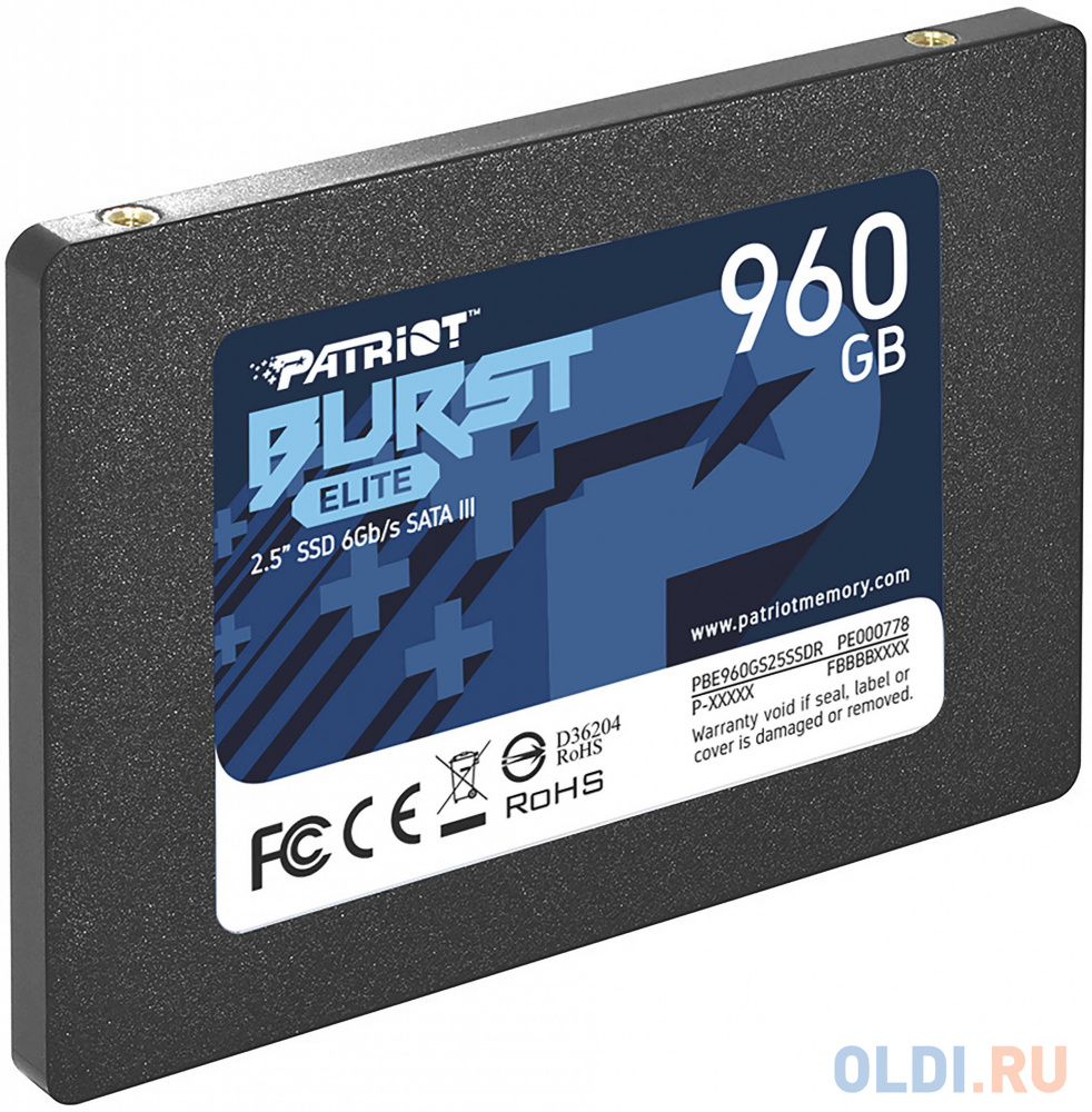 Твердотельный накопитель SSD 2.5" Patriot 960GB Burst Elite <PBE960GS25SSDR> (SATA3, up to 450/320Mbs, 800TBW, 7mm) фото