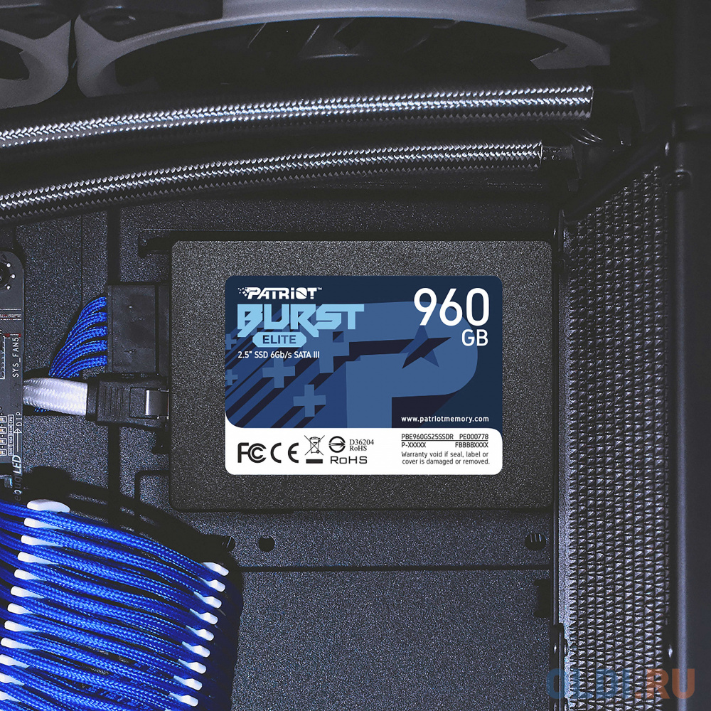 Твердотельный накопитель SSD 2.5" Patriot 960GB Burst Elite <PBE960GS25SSDR> (SATA3, up to 450/320Mbs, 800TBW, 7mm) фото