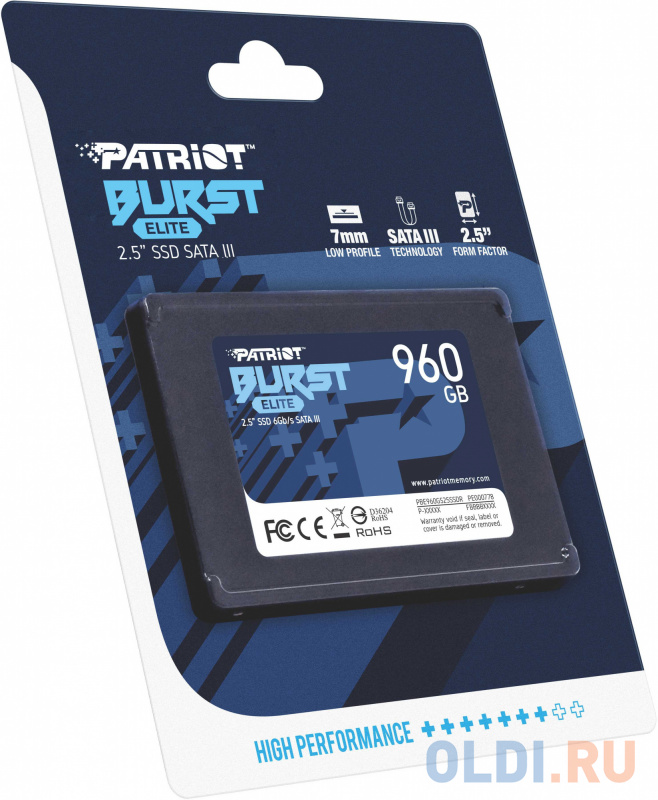 Твердотельный накопитель SSD 2.5" Patriot 960GB Burst Elite <PBE960GS25SSDR> (SATA3, up to 450/320Mbs, 800TBW, 7mm) фото