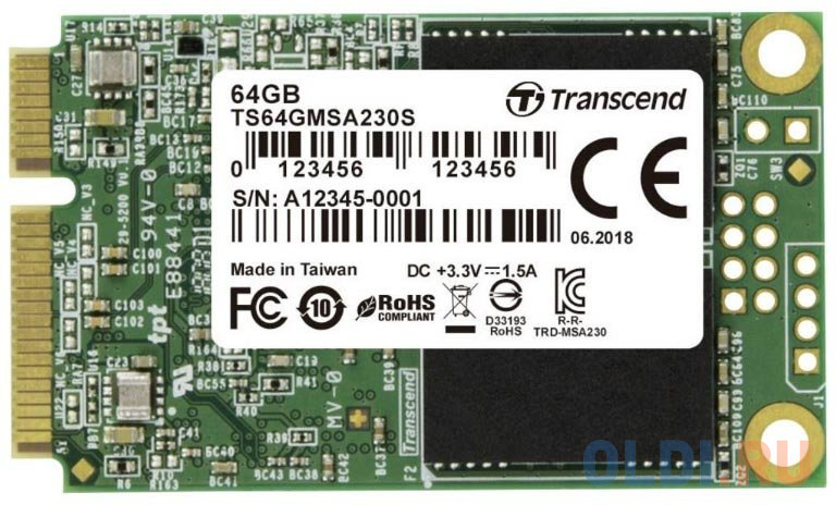 SSD накопитель Transcend MSA230S 64 Gb SATA-III твердотельный накопитель transcend msa370s 64 гб msata sata iii mlc темп режим от 0 до 70