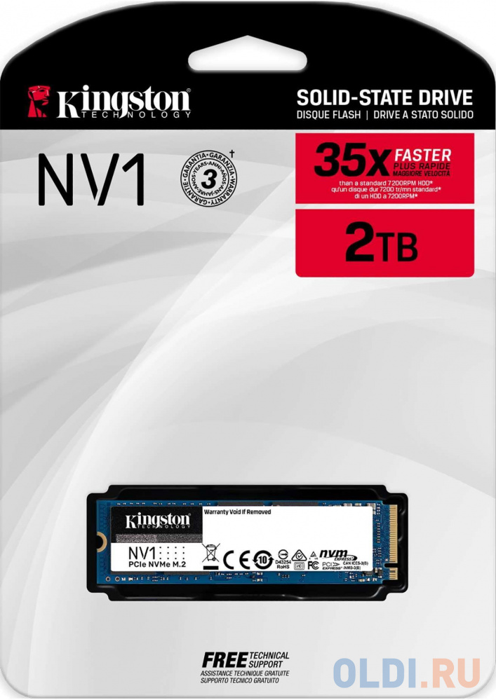 Твердотельный накопитель SSD M.2 2 Tb Kingston NV1 Read 2100Mb/s Write 1700Mb/s 3D QLC NAND SNVS/2000G, размер 22 x 80 x 2.1 мм (M.2 двусторонний) - фото 3