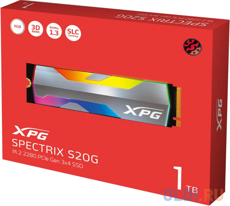 M.2 2280 1TB ADATA XPG SPECTRIX S20G RGB Client SSD [ASPECTRIXS20G-1T-C] PCIe Gen3x4 with NVMe, 2500/1800, IOPS 160/190K, MTBF 2M, 3D TLC, 600TBW, 0,3 фото
