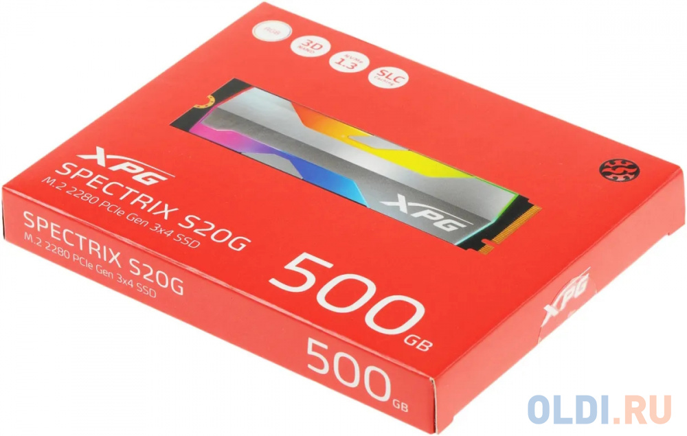 Твердотельный накопитель SSD M.2 500 Gb A-Data XPG SPECTRIX S20G RGB Read 2500Mb/s Write 1800Mb/s 3D NAND TLC ASPECTRIXS20G-500G-C, размер 22 x 7.55 x 80 мм - фото 4