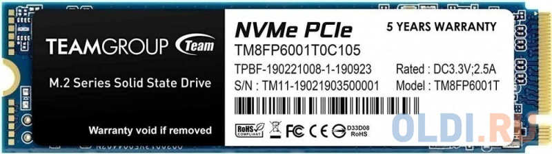 

Твердотельный накопитель SSD M.2 1 Tb Team TM8FP6001T0C101 Read 1800Mb/s Write 1500Mb/s 3D NAND TLC