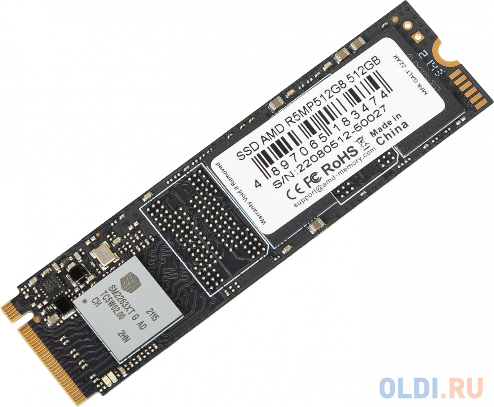 M.2 2280 512GB AMD Radeon R5 Client SSD R5MP512G8 PCIe Gen3x4 with NVMe, 3D TLC, RTL (183474) кабель supermicro cbl sast 0957 minisas hd sff 8643 to u 2 pcie sff 8639 with power cable 55cm